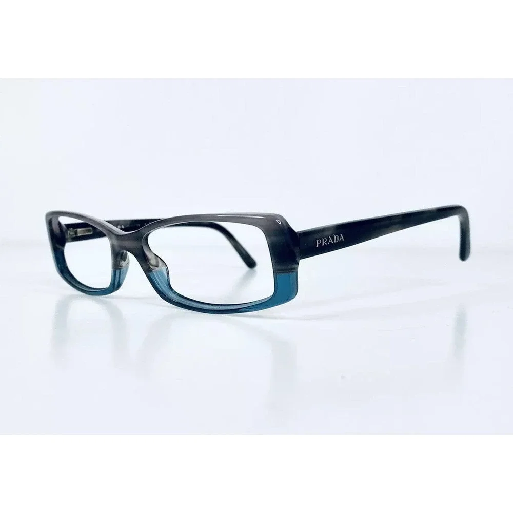Prada Smoke Gray Wood Grain Blue Clear Glasses Blue Grey Temples Italy 51 15 135
